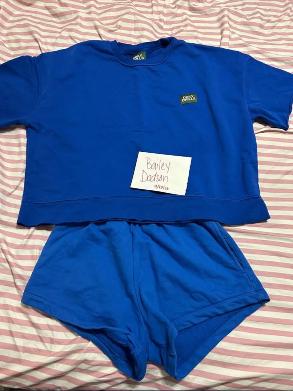 Daily Drills cobalt cropped sleeve crew & super shorts set